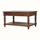 Louis Open Coffee Table with Drawers, Medium - Chestnut
