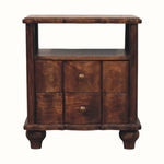 Emile 2 Drawer Bedside Table with Open Shelf, Medium - Roasted Almond
