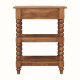 Arlen Spindle Bedside Table with Storage, Medium - Golden Teak