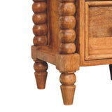 Arlen Spindle Bedside Table with 2 Drawers, Small - Amber Oak