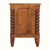 Arlen Spindle Bedside Table with 2 Drawers, Small - Amber Oak
