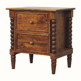 Arlen Spindle Bedside Table with 2 Drawers, Medium - Chestnut