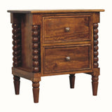 Arlen Spindle Bedside Table with 2 Drawers, Medium - Chestnut