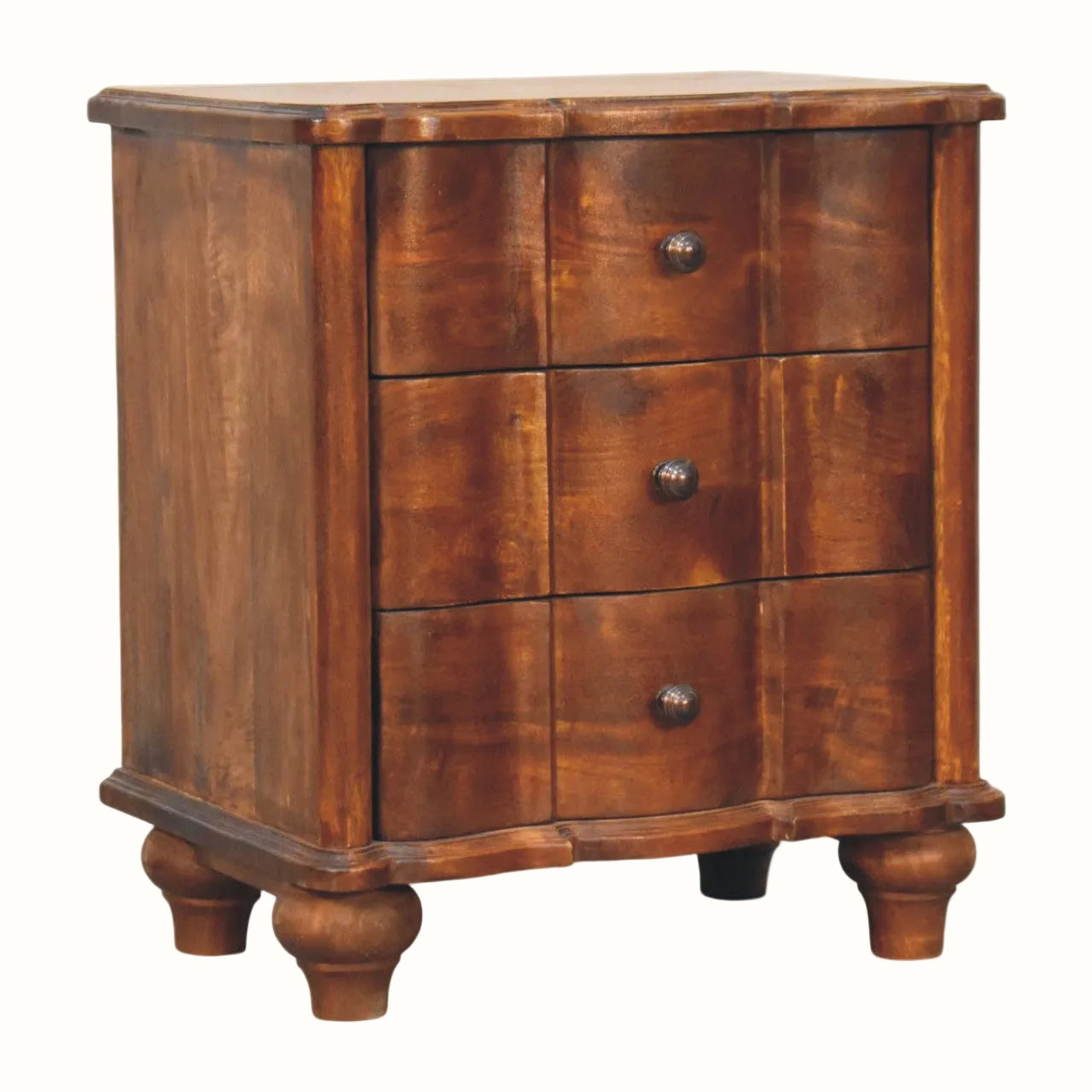 Emile 3 Drawer Bedside Table, Medium - Chestnut