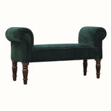 Mineo Velvet Bench - Forest Green/Walnut