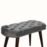 Femia Velvet Bench - Stone Grey/Walnut