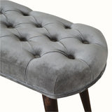 Femia Velvet Bench - Stone Grey/Walnut