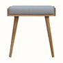 Small square tray-style bench in a grey tweed, and a natural wooden body.
