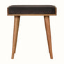 Small square tray-style bench in a grey velvet, and a natural wooden body.