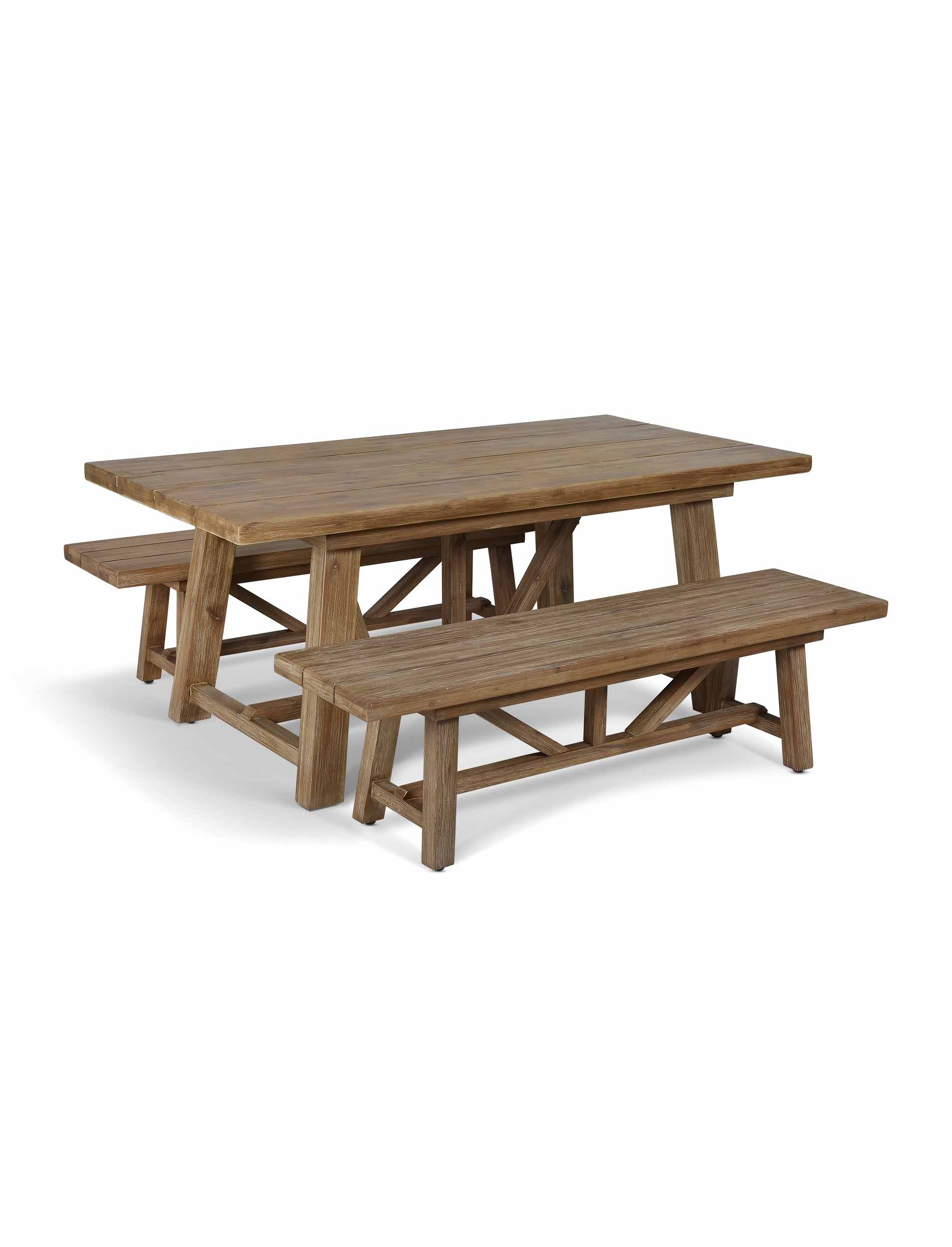 Chilford Solid Table & Bench Set - Acacia Wood, Natural, Small Dining Tables Garden Trading