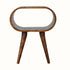 A chestnut finish bedside table with an open design and a slot shelf for storage, made from mango wood.