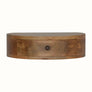 Handcrafted semi-circular wall-mounted bedside table with one drawer, made from solid natural mango wood in a natural finish.
