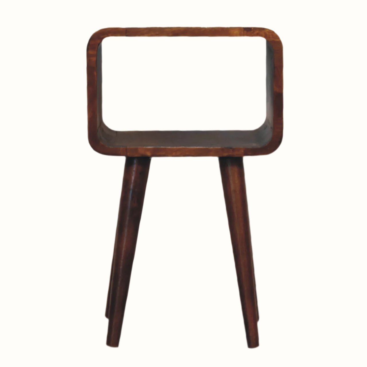 A small chestnut-colored Hamade bedside table with four Nordic-style legs and an open slot compartment.