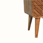 Wooden sideboard with a focus on the legs and corner design.