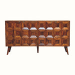 Wooden sideboard with geometric pattern on a white background