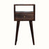 Small squsre bedside table made from solid wood in dark brown finish.