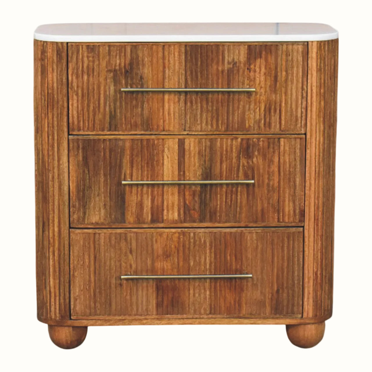 Nova Marble Bedside Chest with 3 Drawers, Large - Golden Teak