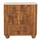Nova Marble Bedside Chest with 3 Drawers, Large - Golden Teak