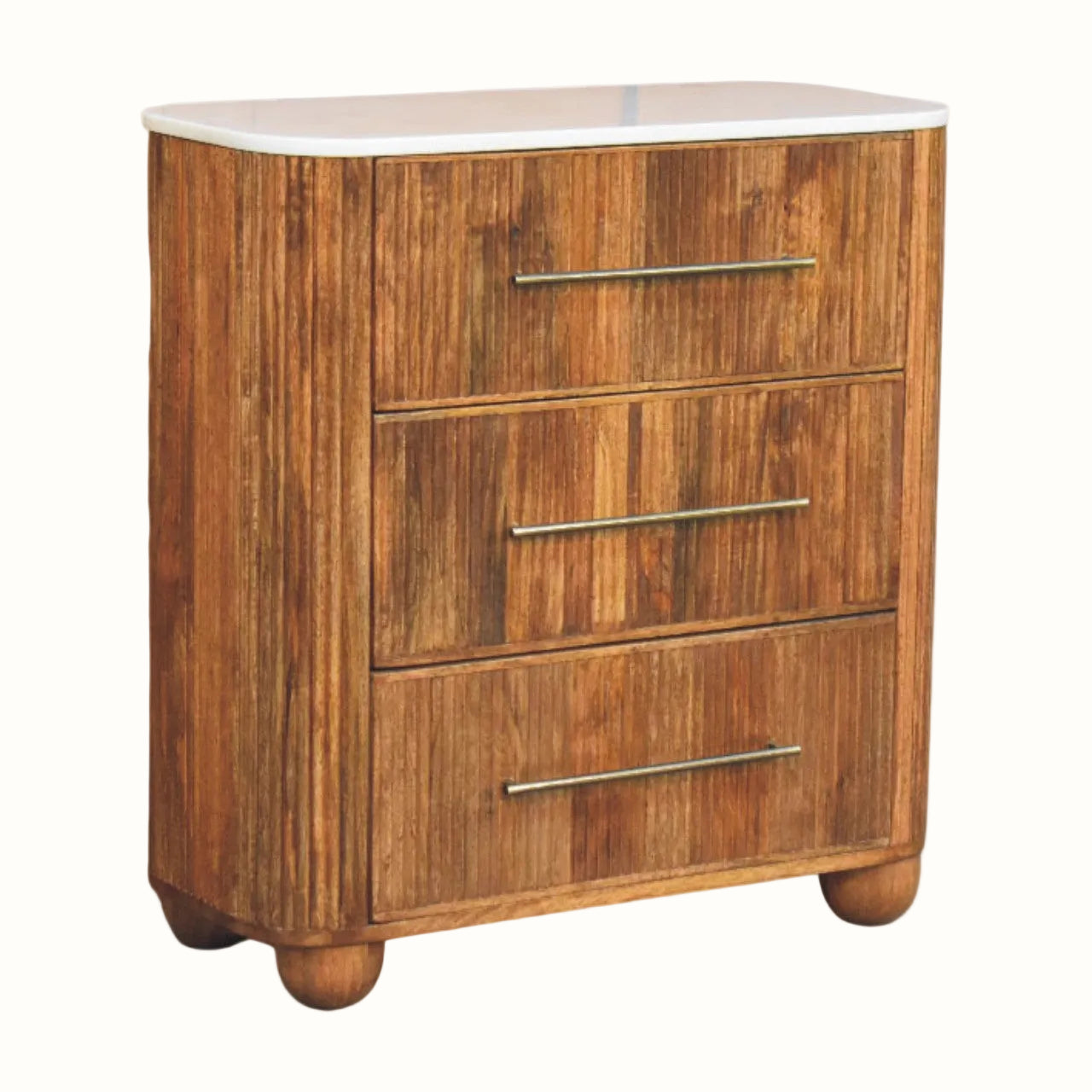 Nova Marble Bedside Chest with 3 Drawers, Large - Golden Teak