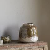 Melina Reactive Glaze Vase - Olive & Natural