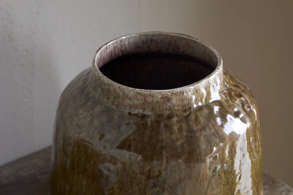 Melina Reactive Glaze Vase - Olive & Natural