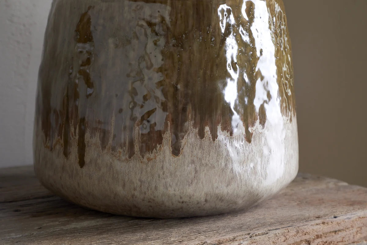 Melina Reactive Glaze Vase - Olive & Natural