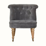 Vintage style seat in grey velvet, with natural mango wood legs.