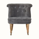 Vintage style seat in grey velvet, with natural mango wood legs.