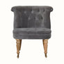 Vintage style seat in grey velvet, with natural mango wood legs.