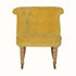 Vintage style seat upholstered in yellow velvet, with light wood legs.