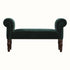 Vintage style bench in green velvet, with turned mango wood legs.