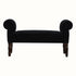 Vintage style bench in black velvet, with turned wooden legs.
