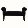Vintage style bench in black velvet, with turned wooden legs.