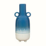 Large vase with bottle neck in blue glaze with neutral stoneware effect