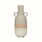 Large vase with bottleneck in grey reactive glaze and dipped stoneware effect.