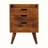 A medium-sized Nordell bedside table in chestnut finish, featuring three drawers and four tapered legs.