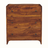 Wooden chest of drawers with three drawers on a white background
