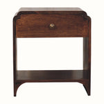 Wooden bedside table with a drawer on a white background