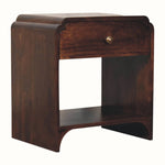 Wooden side table with a drawer on a white background