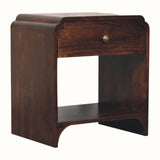 Wooden side table with a drawer on a white background