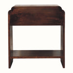 Wooden side table with a dark brown finish on a white background