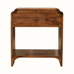 Wooden side table with a drawer on a white background