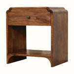 Wooden side table with a drawer on a white background