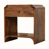 Wooden side table with a drawer on a white background