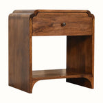 Wooden side table with a drawer on a white background