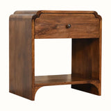 Wooden side table with a drawer on a white background
