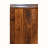 Side angle of wooden bedside table.