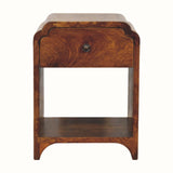 Wooden bedside table with a drawer on a white background