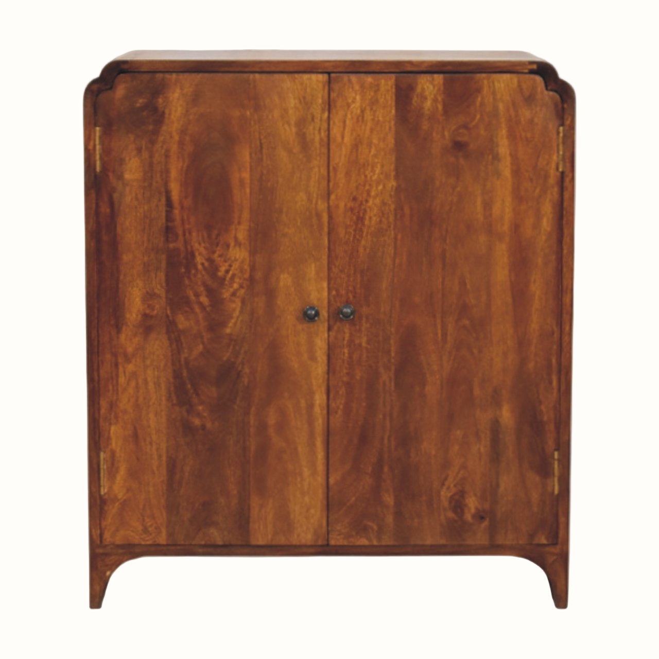 Wooden cabinet with two doors on a white background