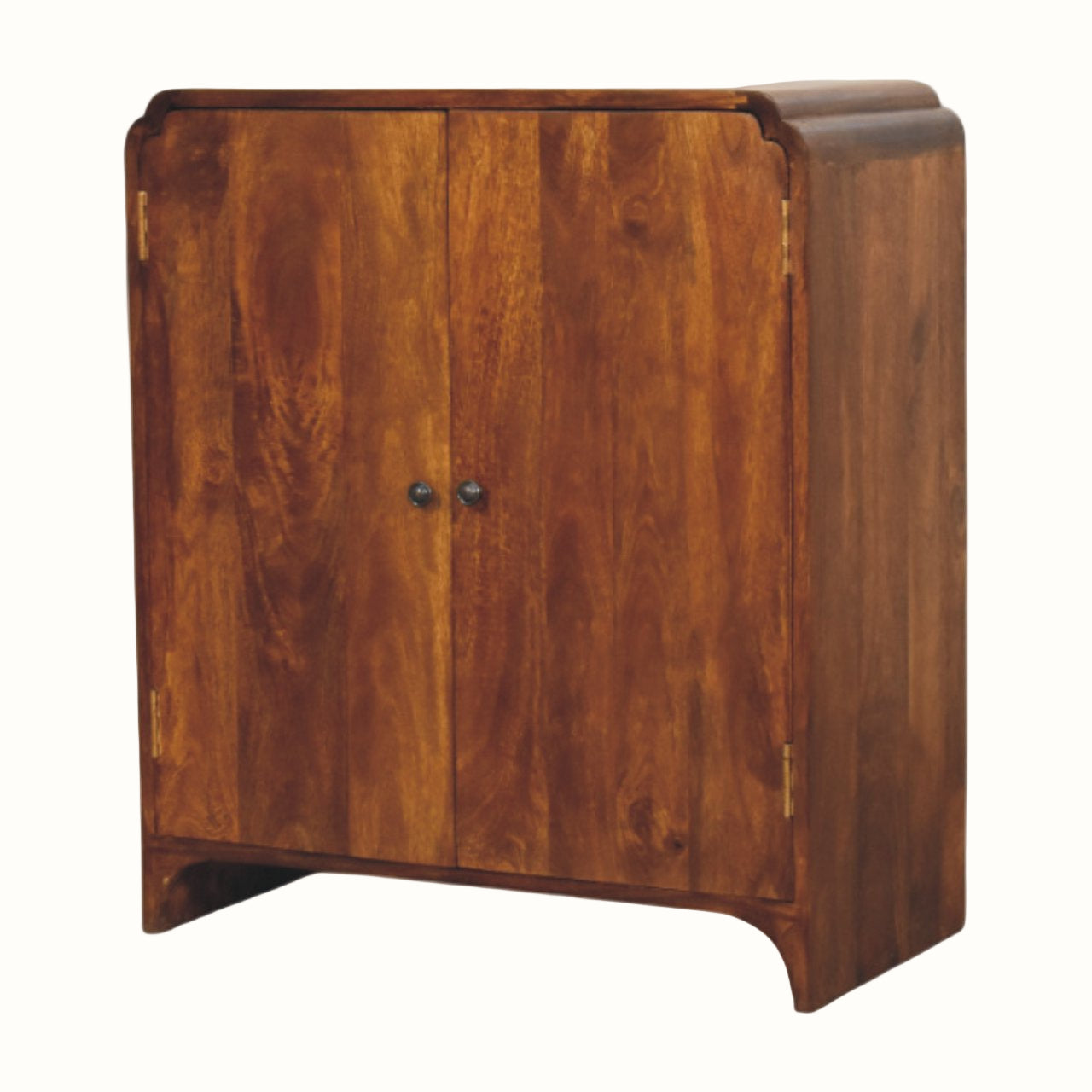 Wooden cabinet with two doors on a white background